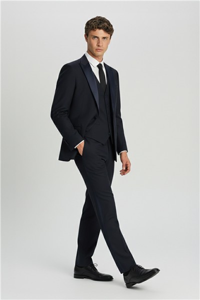 Giotelli Lacivert Slim Fit Sivri Yaka Yelekli 6 Drop Tam Astarlı Erkek Smokin Takım Elbise