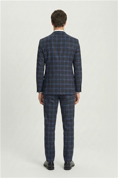 Giotelli Lacivert Slim Fit Mono Yaka Ekose Desenli Yelekli Takım Elbise