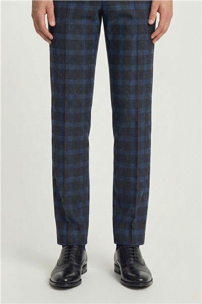 Giotelli Lacivert Slim Fit Mono Yaka Ekose Desenli Yelekli Takım Elbise