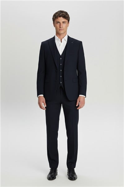 Giotelli Lacivert Slim Fit Sivri Yaka Yelekli Takım Elbise