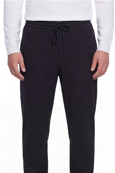 Giotelli Erkek Siyah Normal Kesim Regular Fit Viskon Fermuar Cepli Bel Lastikli Jogger Eşofman Altı