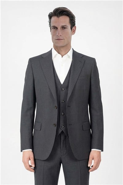 Giotelli Erkek Siyah Slim Fit Çizgili Mono Yaka Yelekli 6 Drop Takım Elbise