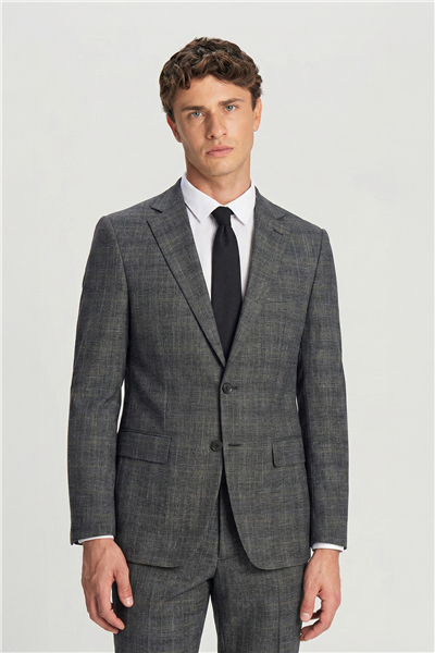 Giotelli Siyah Slim Fit Mono Yaka Ekose Takım Elbise