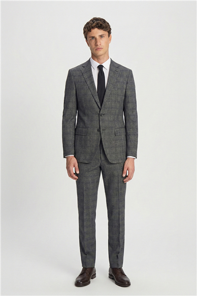 Giotelli Siyah Slim Fit Mono Yaka Ekose Takım Elbise