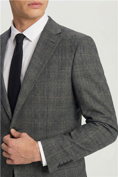 Giotelli Siyah Slim Fit Mono Yaka Ekose Takım Elbise