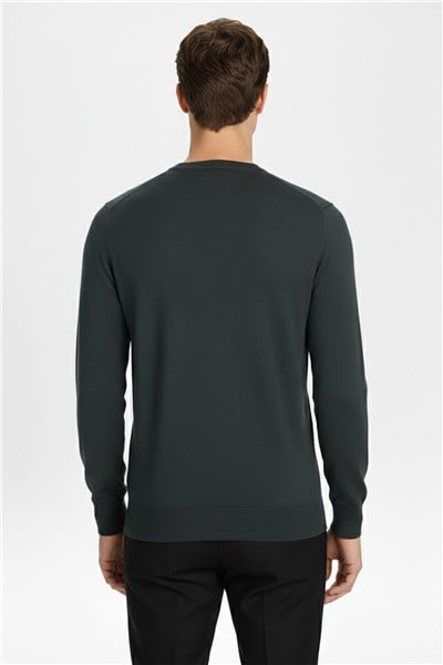 Giotelli Standart Fit Yeşil Melanj Yün Karışımlı Bisiklet Yaka Düz Desen Erkek Triko Kazak