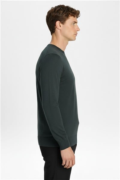 Giotelli Standart Fit Yeşil Melanj Yün Karışımlı Bisiklet Yaka Düz Desen Erkek Triko Kazak