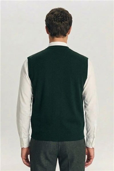 Giotelli Erkek Yeşil Dar Kesim Slim Fit Viskon Sivri Yaka Düğmeli Fleto Kapaklı Cep Çift Yırtmaçlı Tam Astarlı 6 Drop Triko Yelekli Takım Elbise