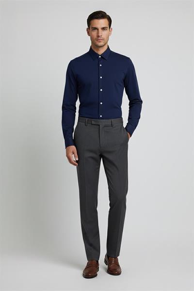 Giotelli Erkek Lacivert Dar Kesim Slim Fit %100 Pamuk Örme Uzun Kollu Klasik Yaka Gömlek