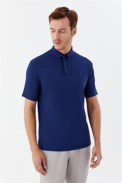 Erkek İndigo Standart Fit Gömlek Yaka Tişört – Kısa Kollu