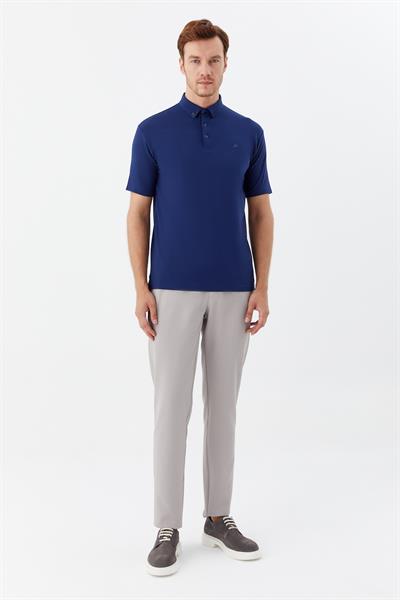 Erkek İndigo Standart Fit Gömlek Yaka Tişört – Kısa Kollu