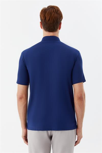 Erkek İndigo Standart Fit Gömlek Yaka Tişört – Kısa Kollu