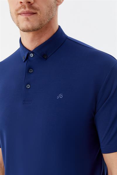 Erkek İndigo Standart Fit Gömlek Yaka Tişört – Kısa Kollu