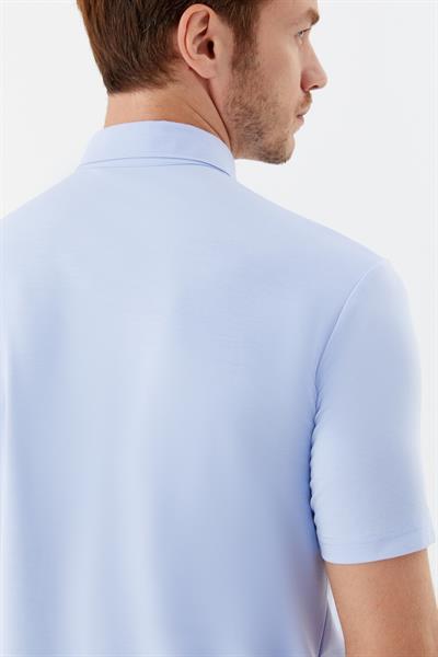 Erkek Bej Dar Kesim Slim Fit Dokuma Gömlek Yaka Tişört