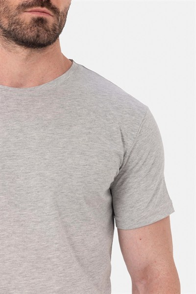 Gri %100 Pamuk Bisiklet Yaka Düz Renk Basic T-Shirt