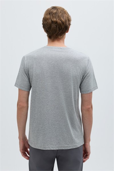 Gri %100 Pamuk Bisiklet Yaka Düz Renk Basic T-Shirt