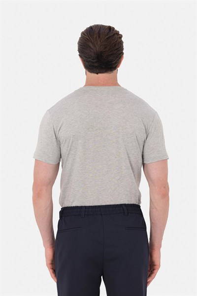Gri %100 Pamuk Bisiklet Yaka Düz Renk Basic T-Shirt