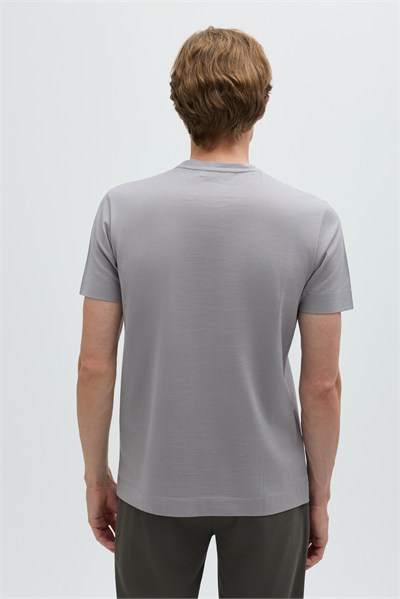 Gri %100 Pamuk Regular Fit Dokuma Bisiklet Yaka Basic T-Shirt