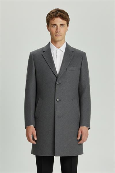 Giotelli Gri Regular Fit Yün Karışımlı Ceket Yaka Orta Boy Erkek Palto