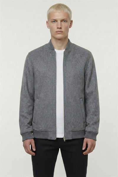 Giotelli Gri Regular Fit Yünlü Bomber Yaka Kaşe Erkek Mont