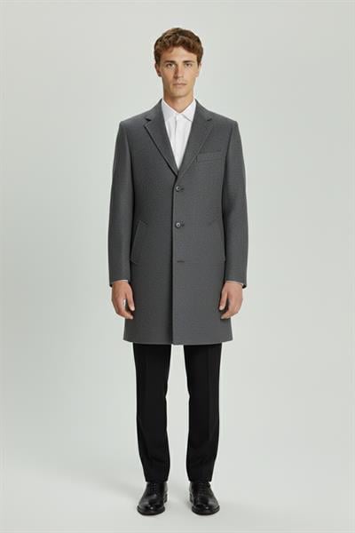 Giotelli Gri Regular Fit Yün Karışımlı Ceket Yaka Orta Boy Erkek Palto