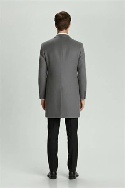 Giotelli Gri Regular Fit Yün Karışımlı Ceket Yaka Orta Boy Erkek Palto