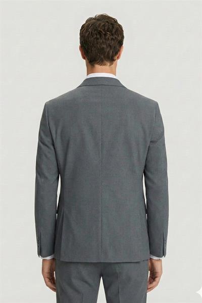 Giotelli Erkek Koyu Gri Comfort Fit Düz Kruvaze Yaka 6 Drop Dokuma Fleto Kapaklı Cep Klasik Paça Tam Astarlı Çift Yırtmaç Takım Elbise