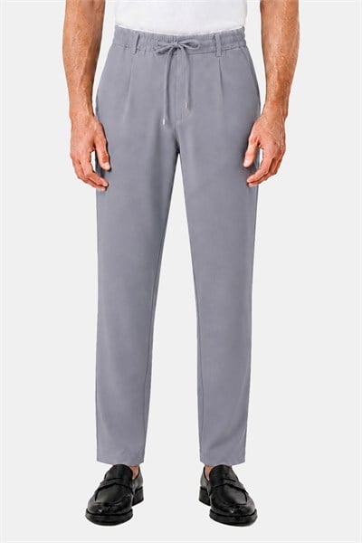 Gri Dokulu Arka Lastikli Köprü Kemerli Bağcıklı Slim Fit Jogger Pantolon