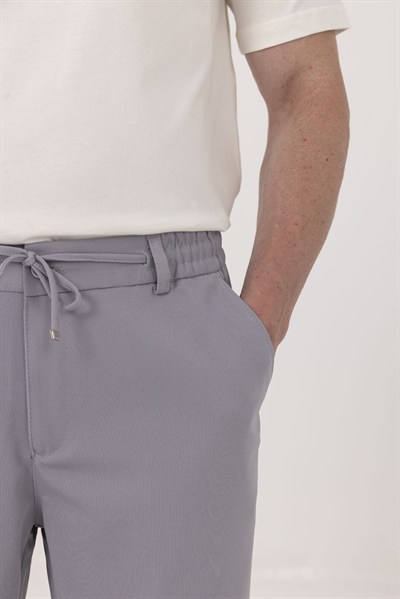 Gri Dokulu Arka Lastikli Köprü Kemerli Bağcıklı Slim Fit Jogger Pantolon