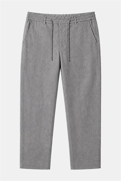 Gri Keten Görünümlü Arka Lastikli Köprü Kemerli Bağcıklı Regular Fit Jogger Pantolon