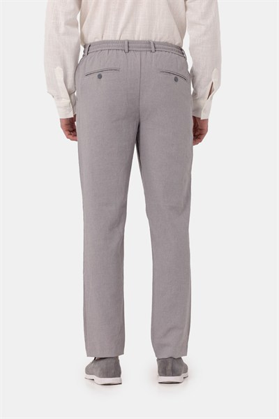 Gri Keten Görünümlü Arka Lastikli Köprü Kemerli Bağcıklı Regular Fit Jogger Pantolon