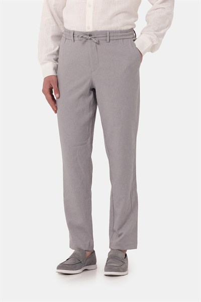 Gri Keten Görünümlü Arka Lastikli Köprü Kemerli Bağcıklı Regular Fit Jogger Pantolon