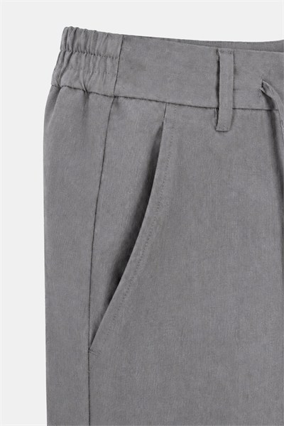 Gri Keten Görünümlü Arka Lastikli Köprü Kemerli Bağcıklı Regular Fit Jogger Pantolon