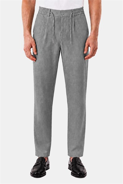 Gri Keten Görünümlü Arka Lastikli Köprü Kemerli Bağcıklı Regular Fit Jogger Pantolon