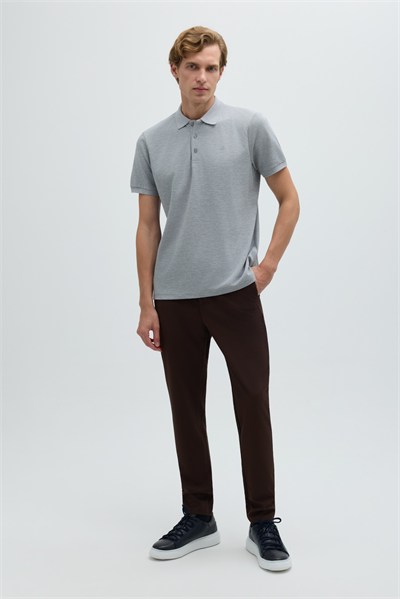 Gri Melanj %100 Pamuk Regular Fit Klasik Polo Yaka T-shirt