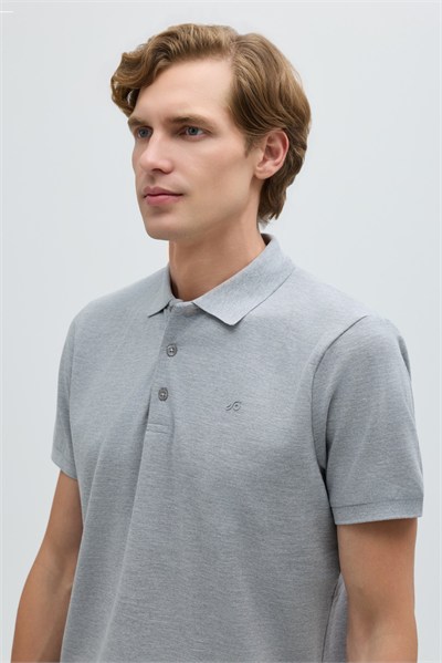 Gri Melanj %100 Pamuk Regular Fit Klasik Polo Yaka T-shirt