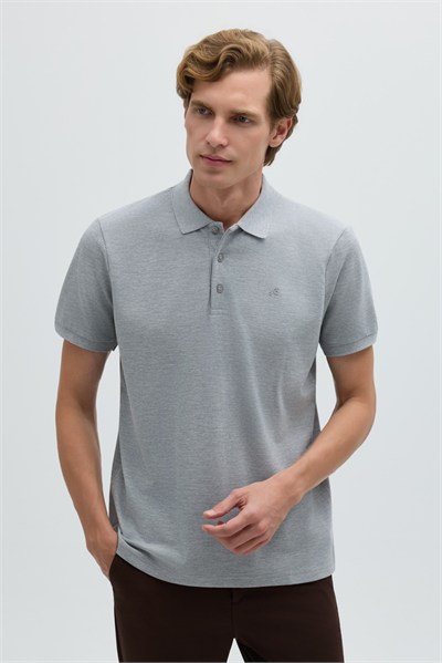 Gri Melanj %100 Pamuk Regular Fit Klasik Polo Yaka T-shirt