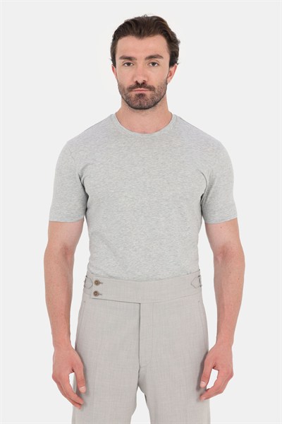 Gri Melanj %100 Pamuk Regular Fit Bisiklet Yaka Basic T-shirt