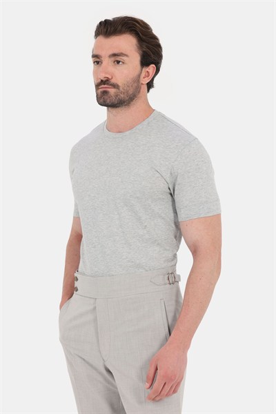 Gri Melanj %100 Pamuk Regular Fit Bisiklet Yaka Basic T-shirt