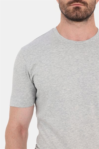 Gri Melanj %100 Pamuk Regular Fit Bisiklet Yaka Basic T-shirt