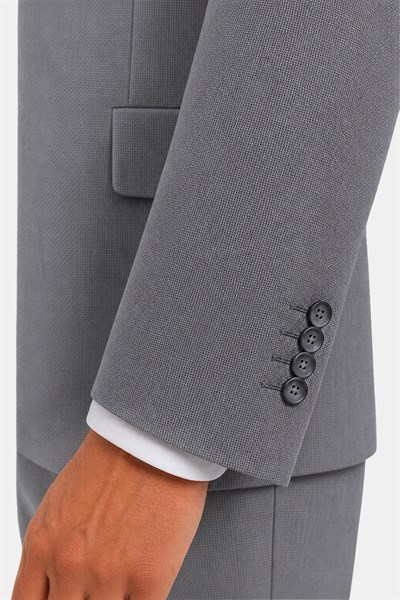 Gri Slim Fit Normal Bel 6 Drop Mono Yaka Takım Elbise