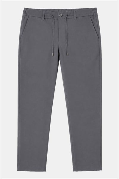 Gri Slim Fit Bel Bağcıklı Paraşüt Pantolon