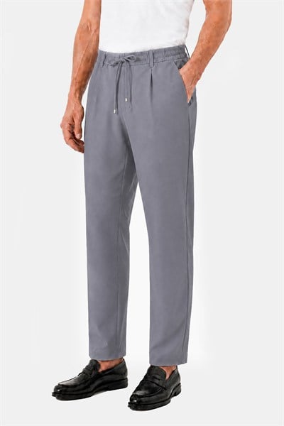 Gri Dokulu Arka Lastikli Köprü Kemerli Bağcıklı Slim Fit Jogger Pantolon