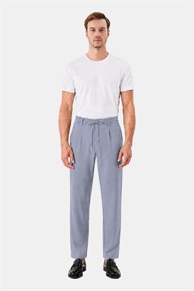 Gri Dokulu Arka Lastikli Köprü Kemerli Bağcıklı Slim Fit Jogger Pantolon