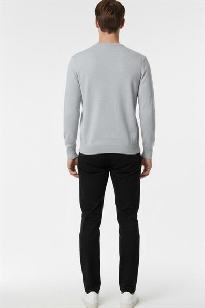 Erkek Gri Normal Kesim Regular Fit Pamuklu Dokuma Bisiklet Yaka Triko Kazak