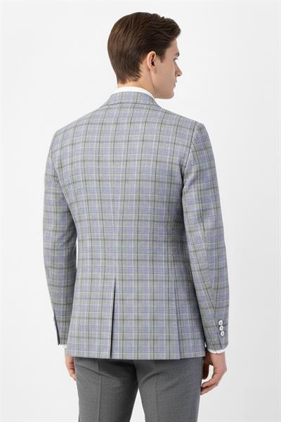 Giotelli Gri Regular Fit Sivri Yaka Kruvaze Ekose Casual Ceket