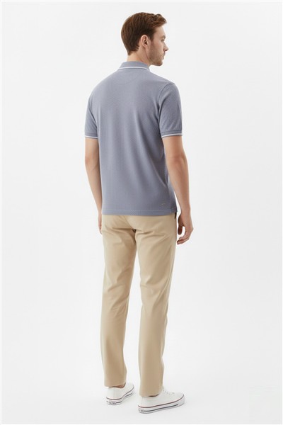 Erkek Gri Slim Fit %100 Pamuk Jakarlı Triko Polo Yaka Tişört