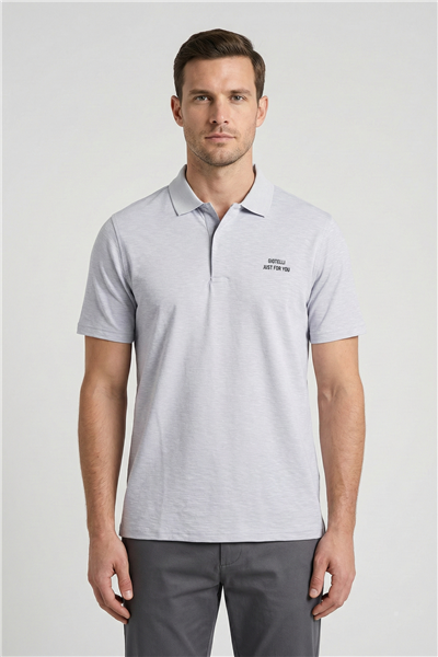 Giotelli Erkek Gri Dar Kesim Slim Fit %100 Pamuk Düğmeli Polo Yaka Tişört