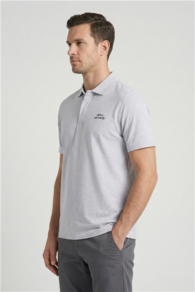 Giotelli Erkek Gri Dar Kesim Slim Fit %100 Pamuk Düğmeli Polo Yaka Tişört