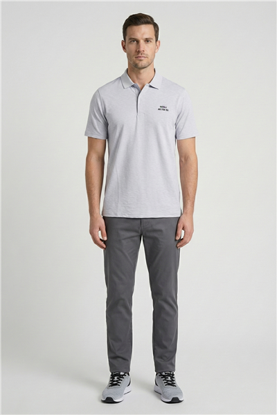Giotelli Erkek Gri Dar Kesim Slim Fit %100 Pamuk Düğmeli Polo Yaka Tişört